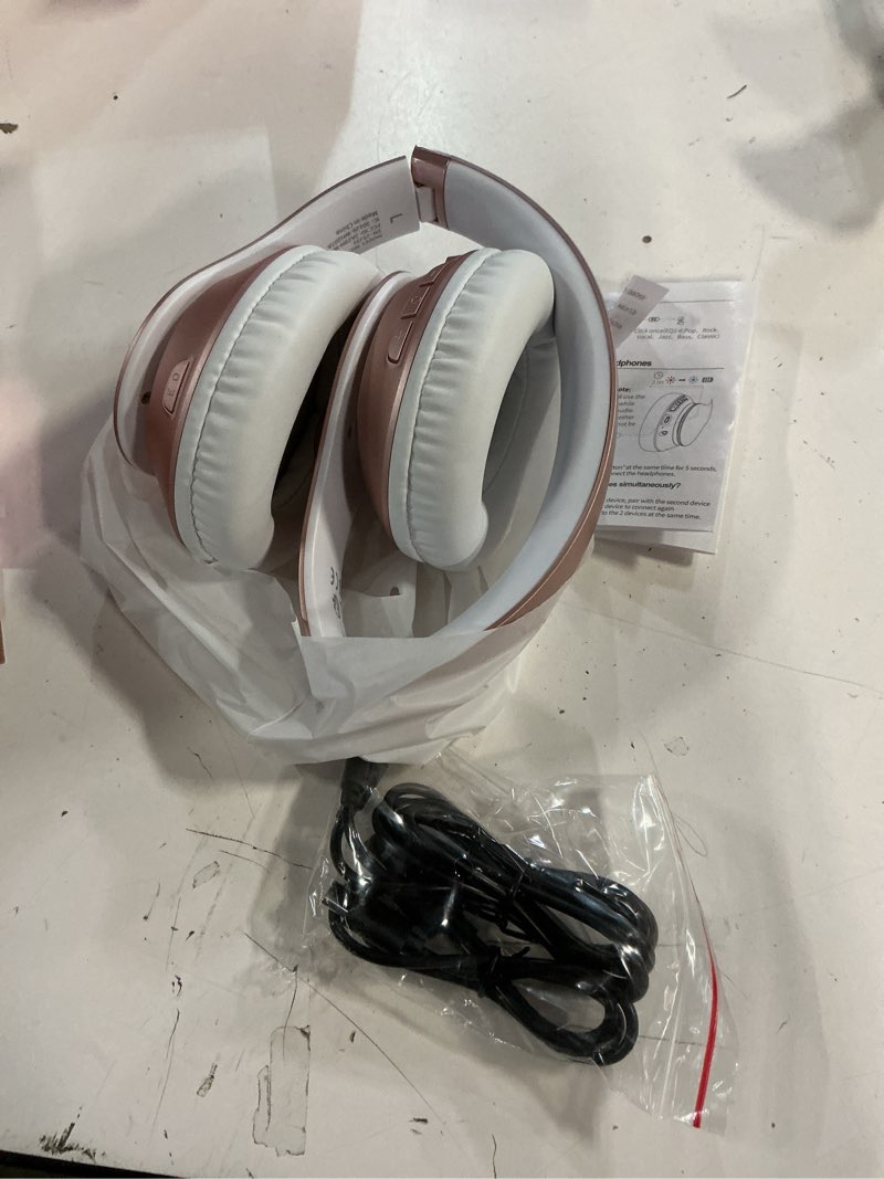 Condition photo showing Good Condition for wireless bluetooth headphones over ear 65h playtime hifi stereo headset with microphone and 6eq modes foldable bluetooth v5.3 headphones for travel smartphone computer laptop rose gold