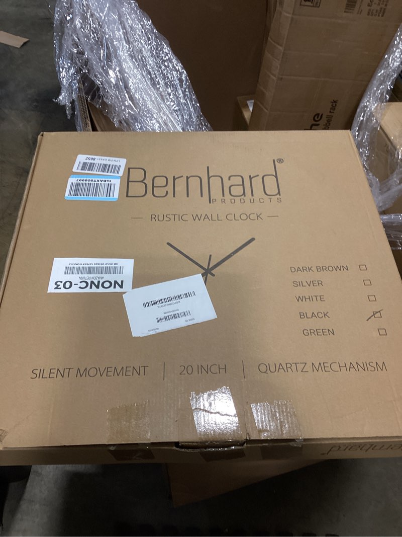 Condition photo showing Good Condition for bernhard products large decorative wall clock 20 inch silent non ticking battery operated quartz vintage stylish with rustic black rim for home living/dining room kitchen & over fireplace