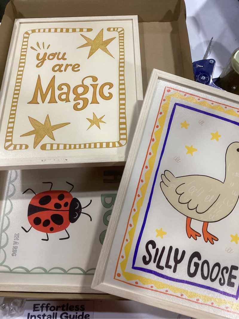 Condition photo showing Good Condition for SongZest OAK Wood Framed Wall Art Funny Nursery Canvas Wall Art Cute Animal Pictures Wall Decor Set of 3 Whimsical Silly Goose Paintings Artwork for Kids Bedroom Bathroom Playroom 12x16in Nursery-1 Framed 12x16 Framed