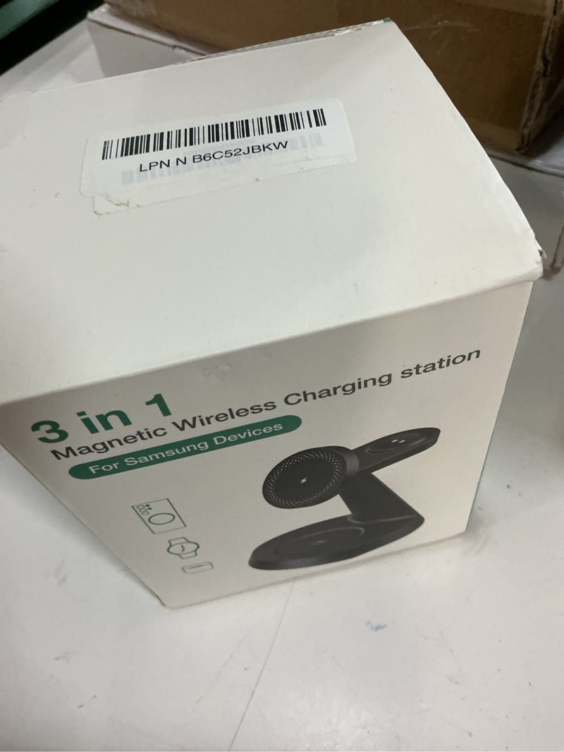 Condition photo showing Good Condition for magnetic wireless charger for samsung, 3 in 1 charging station compatible with magsafe samsung charger for galaxy s25 ultra s24 z fold7/flip7, watch charger stand for galaxy watch ultra 8 7, for buds black 15w max for phone