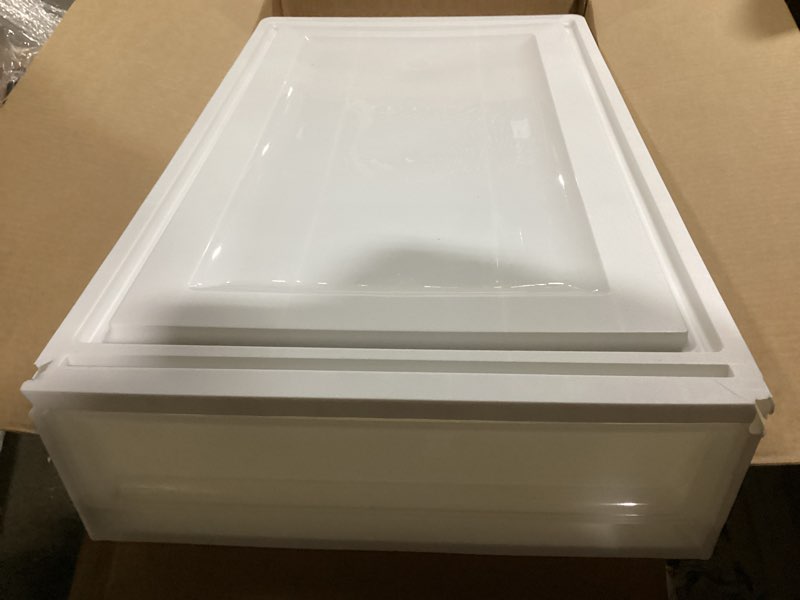 Condition photo showing As Is for IRIS USA 27 Qt. Plastic Under Bed Storage Stackable Organizer Bin Container with Sliding Organizer Drawers, 4-Pack, Multi-Purpose for Clothes Shoes Clothing Bedding, White 4 Pack 27 Qt.