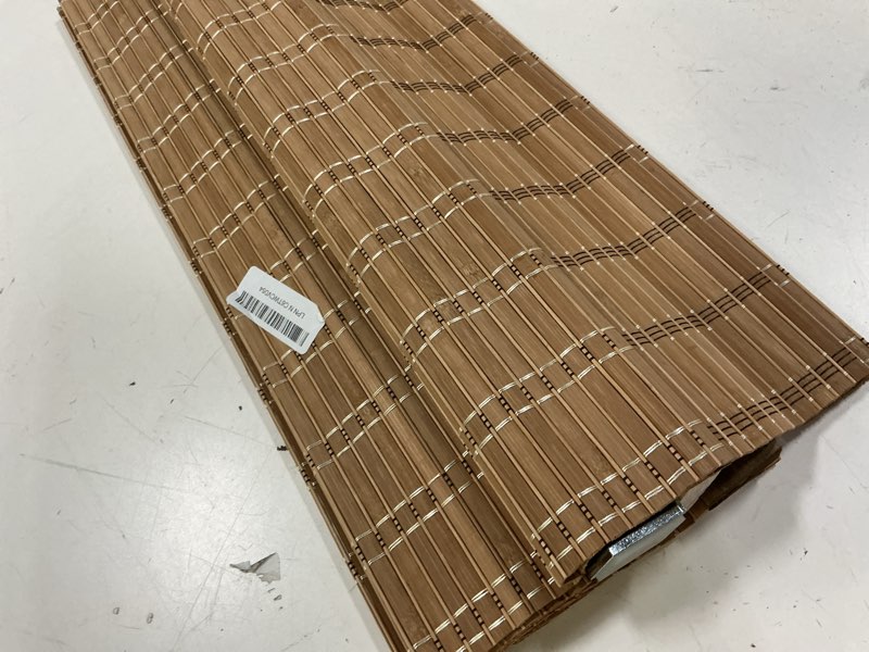 Condition photo showing As Is for lazblinds no tools no drill cordless bamboo roman shades, light filtering window treatment, roll up bamboo blinds for windows 23'' w x 48'' h, brown light filtering-brown206 23" w x 48" h