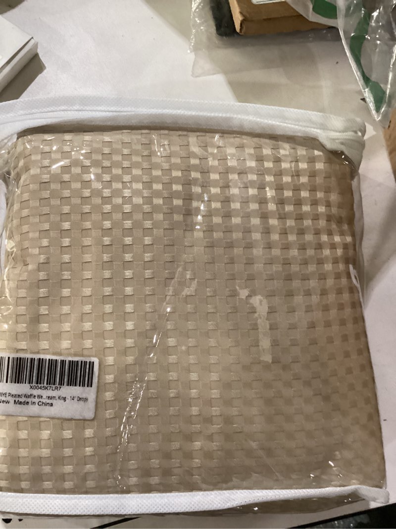 Condition photo showing As Is for miye pleated waffle weave bed skirt, tailored dust ruffle 14 inch drop easy fit, machine washable,no split corners (beige, king - 14" drop) beige king - 14" drop