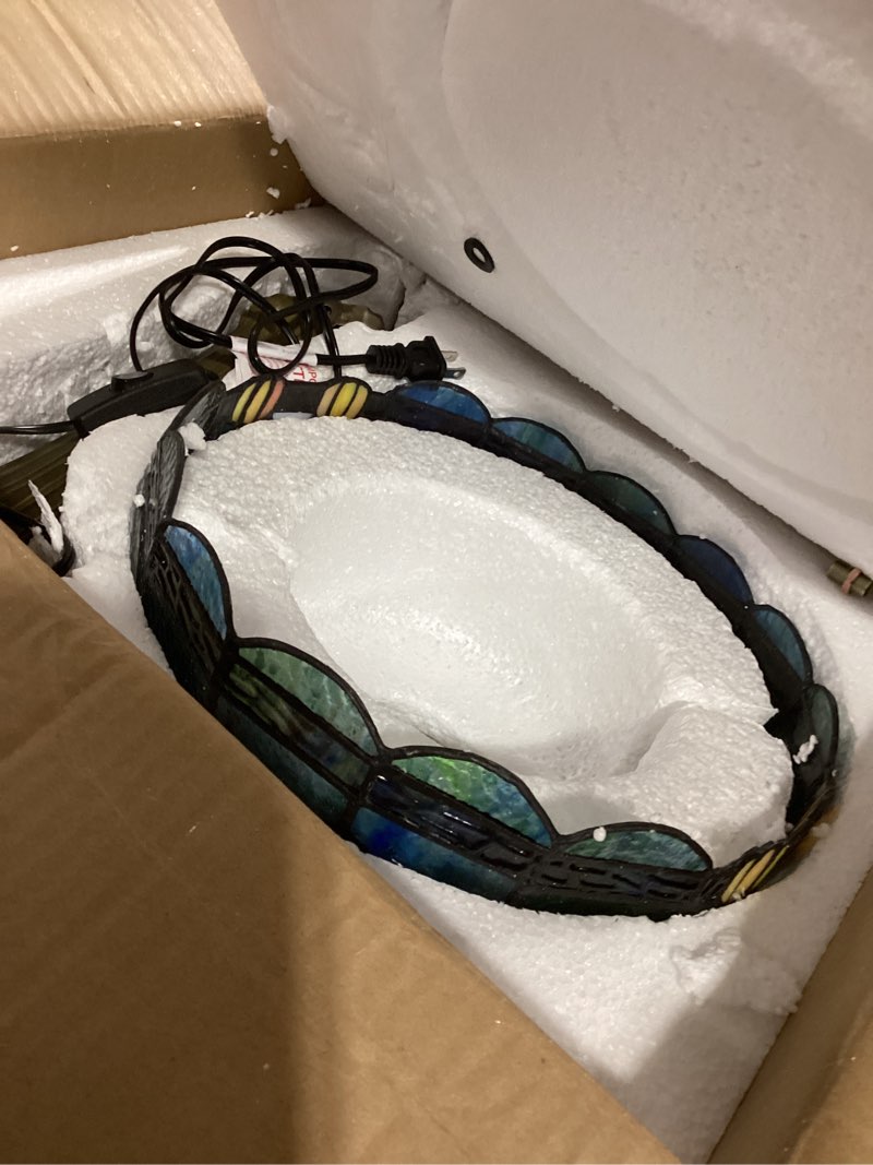 Condition photo showing Good Condition for Tiffany Lamp Owl Animal Style Stained Glass Table Lamp Vintage Bedroom Bedside Light for Home Dorm Office Art Craft Antique Decor Accent Aesthetic Nightstand Reading Light 12x12x19 Inches