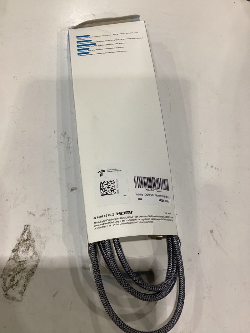 Condition photo showing Good Condition for highwings hdmi cable 6.6 ft, 4k hdmi 2.0 cord with ultra hd stunning clarity, nylon braided & gold-plated connectors, hdr, ethernet, arc, 3d, hdcp 2.2, compatible with for wall-mounted tv, monitor 6.6 feet 4k@uhd-1 pack grey