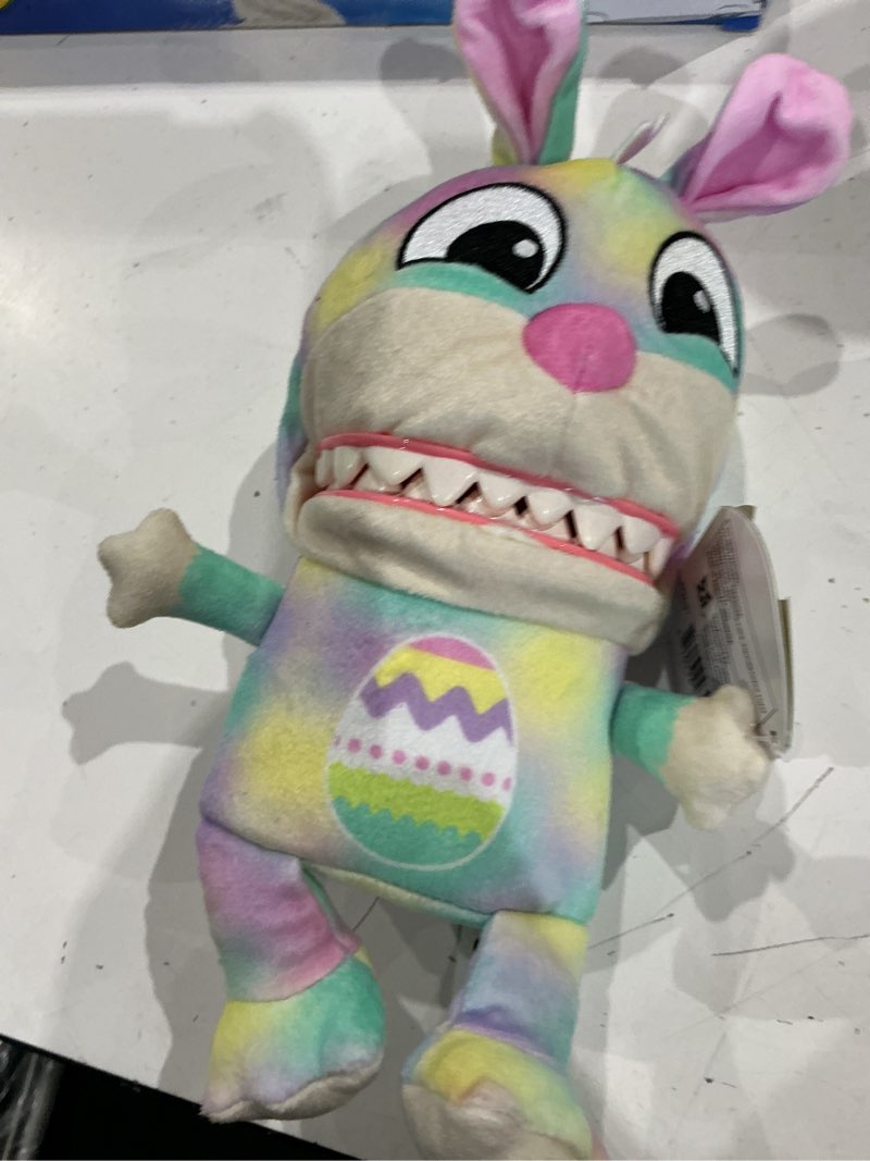 Condition photo showing As Is for chatter chompers easter bunny plush 6.5", interactive collectible toy, funny sound effects, ages 3+
