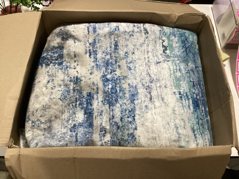 Condition photo showing As Is for 8x10 modern abstract rug faux wool ultra soft rug non slip non shedding accent large rug for living room bedroom dining room office home, blue/grey blue/grey 8' x 10' (rectangular)