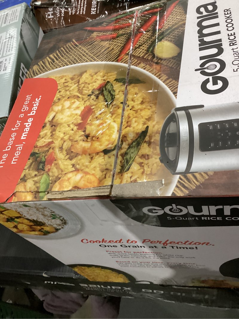 Condition photo showing Good Condition for Gourmia Rice Cooker – 5 Qt Capacity, 20 Cup Cooked, 10 Cup Uncooked, Digital Controls, 6 Cooking Presets, Grain Cooker & Steamer, Nonstick Pot, Steam Tray, Delay Timer, Keep Warm, Stainless Steel 5 Quart