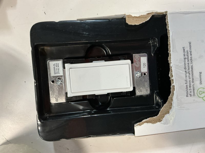 Condition photo showing As Is for leviton decora smart 600w dimmer with z-wave technology, ivory, 1-pack, dz6hd-2rw, white/light almond