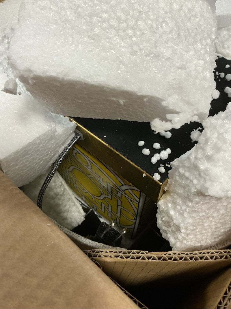 Condition photo showing Good Condition for jonathan y 22" yellow/white modern ceramic ginger jar table lamp for nightstand, square lattice transitional chinoiserie lamp for living room, white linen shade, led bulb (jyl3044c)