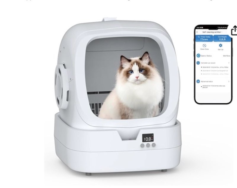 Automatic Cat Litter Box Self Cleaning - APP Control and Weight Monitoring - Ultra-Quiet, Suitable for Medium Cats and Kittens, Safe Anti-Pinch Litter Box (Assembly Required) - White
