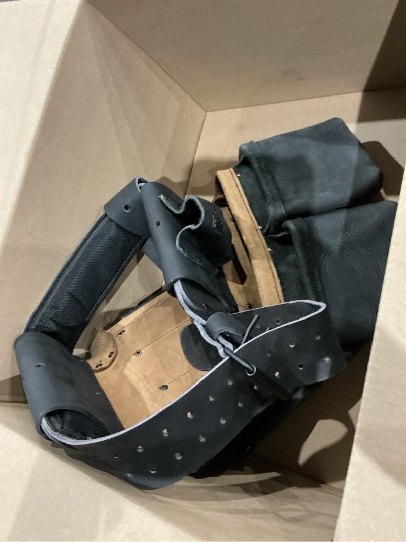 Condition photo showing As Is for grain leather tool belt | tool rig set | tool pouch | drywall tool belt | carpenter tool bag | leather tool belts for men | construction | framers | electrician (black & brown)