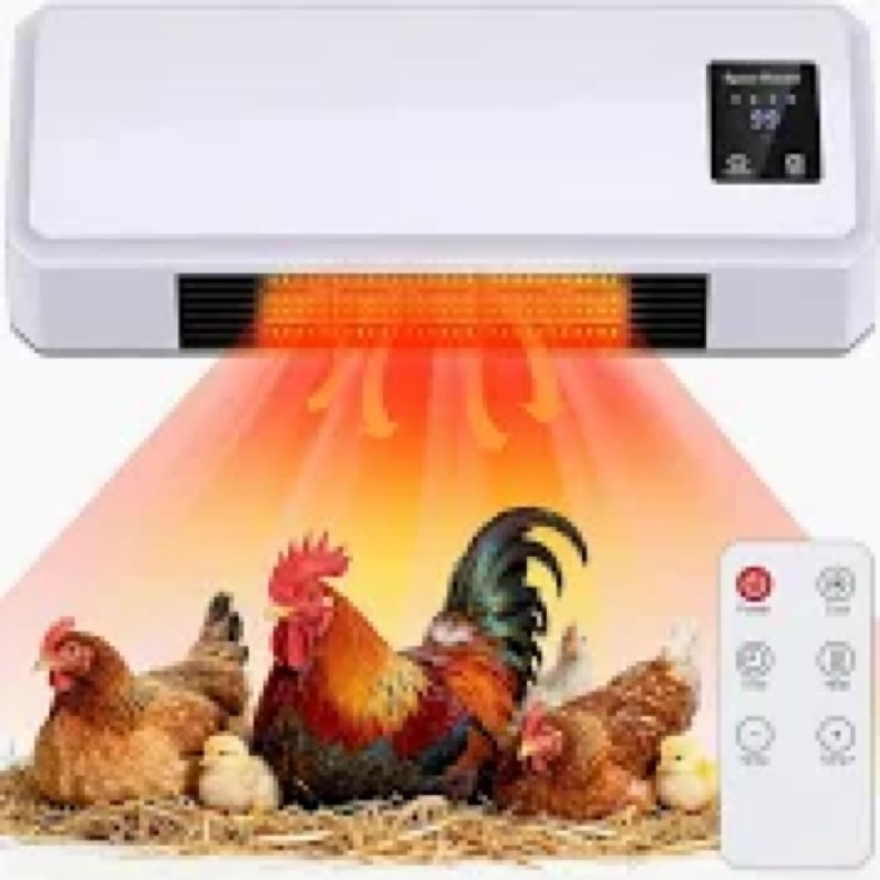 1500W Chicken Coop Heater for Winter, 2 Mode Wall-Mounted Chicken Coop Heater with Timer & Remote Co