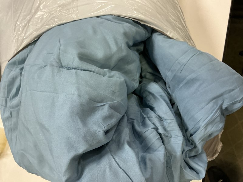 Condition photo showing As Is for Litanika California King Comforter Set - 3 Pieces Cal King Lightweight Solid Bedding Comforter Set, Oversized Fluffy Down Alternative Bed Set, Dark Grayish Blue California King Dark Grayish Blue