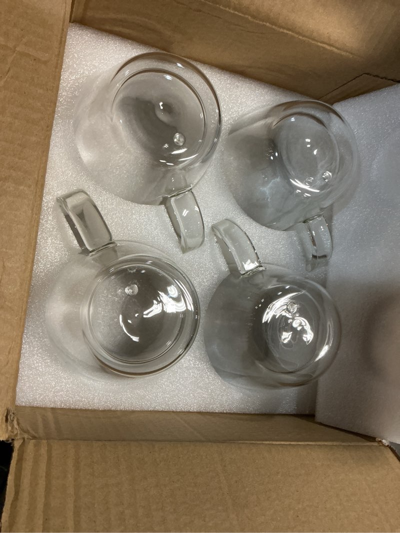 Condition photo showing Good Condition for yuncang double wall coffee mugs, (4-pcak) 16 ounces-clear glass with handle,lnsulated,cappuccino,tea,lattecups,beverage glasses heat resistant 4pack-16oz