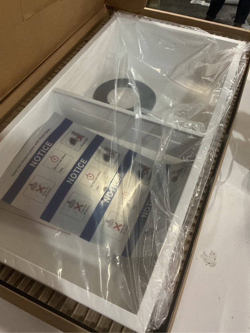 Condition photo showing New/Like New for Neodrain No Tile Shower Niche, Stainless Steel Wall Niche 13.1"X25.1"(Inner Size 12"X24"), Two-Tier Bathroom Shelf, NO Tile Needed Recessed Storage for Bathroom Storage, White White 12X24In