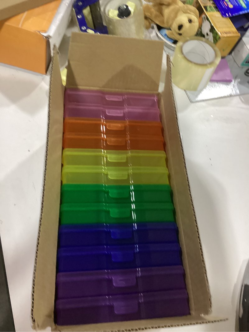 Condition photo showing New/Like New for novelinks Transparent 4" x 6" Photo Storage Boxes - Photo Organizer Cases Photo Keeper Picture Storage Containers Box for Photos - 12 PACK (Multi-colored) Multi-colored 12 Pack