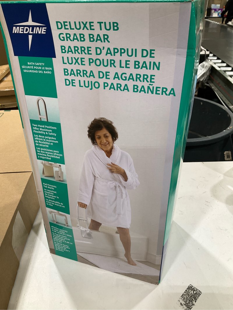 Condition photo showing Good Condition for Medline Deluxe Plastic Tub Grab Bar, Microban Protection, 250lb Weight Capacity, Grey Gray