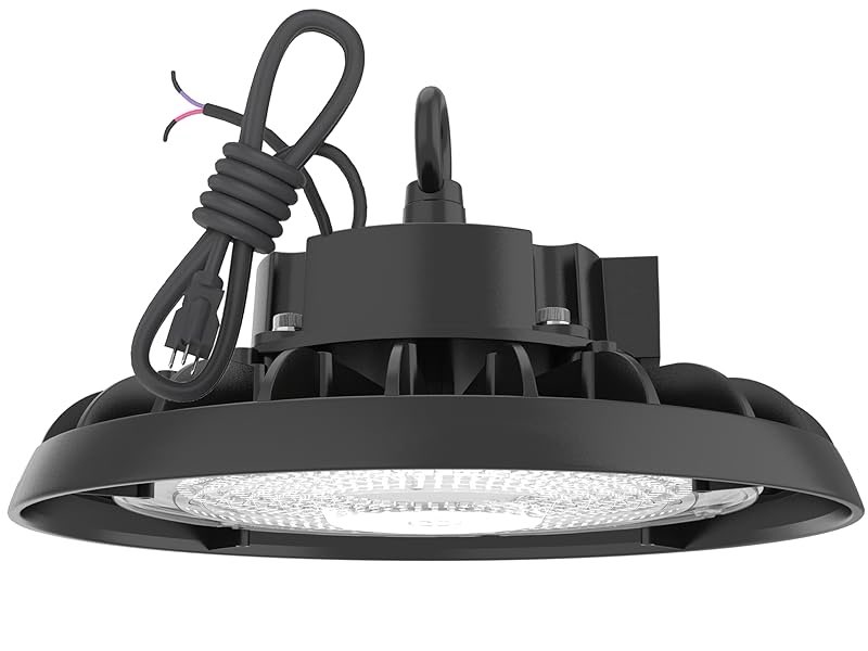 LEDMyplace High Bay LED Lights - Adjustable 100-150W, 4000K Cool White, 22500 Lumens, IP65 Super Bright Round LED Shop Lights, UL & DLC Listed - 1-10V Dimmable Ceiling Light for Garage, Workshops