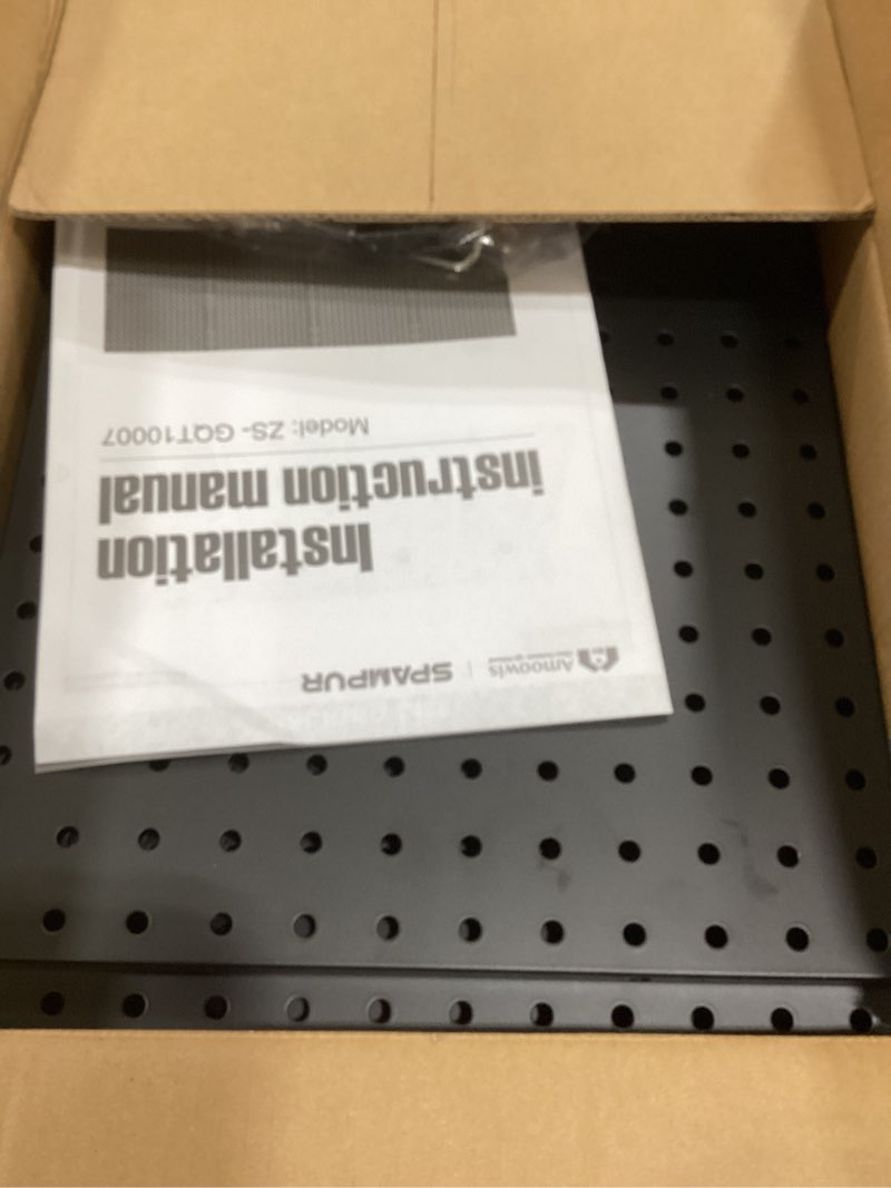 Condition photo showing As Is for Peg Board 8 Pack Metal Pegboard Panels with 50 Hooks, Heavy Duty Pegboard Wall Organizer, Black Pegboards for Workbench, Garage Tool Storage, Office Organization, Kitchen, Craft Room 16x12"- 8 Pcs