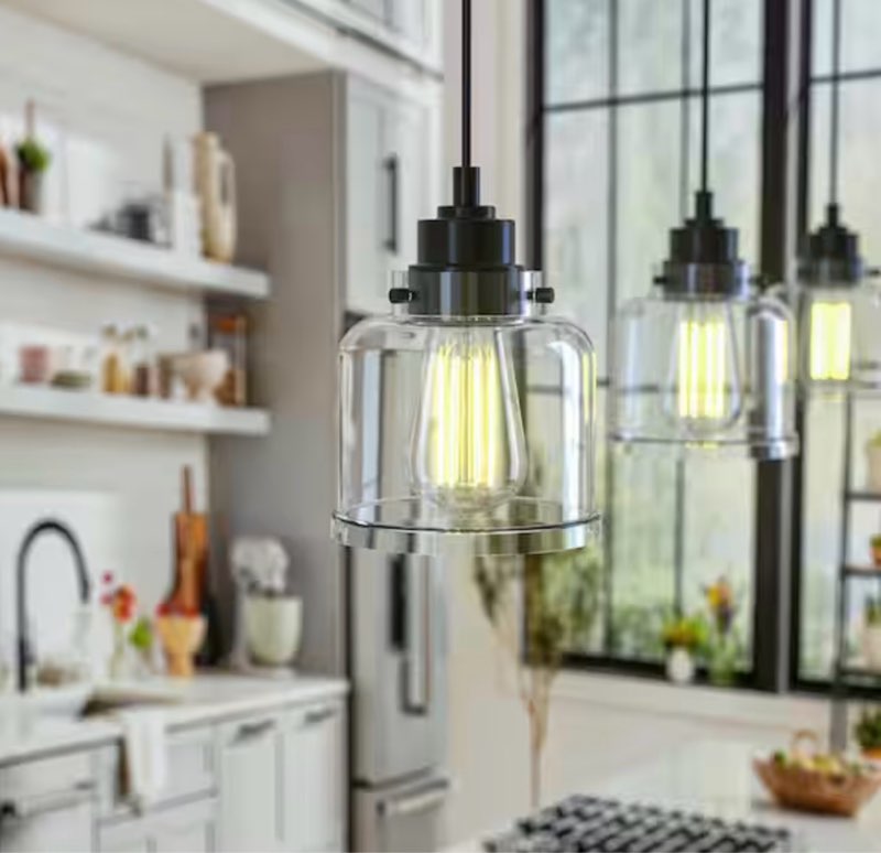 Chavenay Modern Farmhouse 1-Light Matte Black Dimmable Pendant Light with Clear Glass Shade
