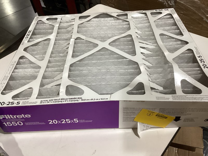 Condition photo showing As Is for filtrete 20 x 25 x 5 merv 12 1550 mpr allergen, bacteria and virus electrostatic pleated air filter
