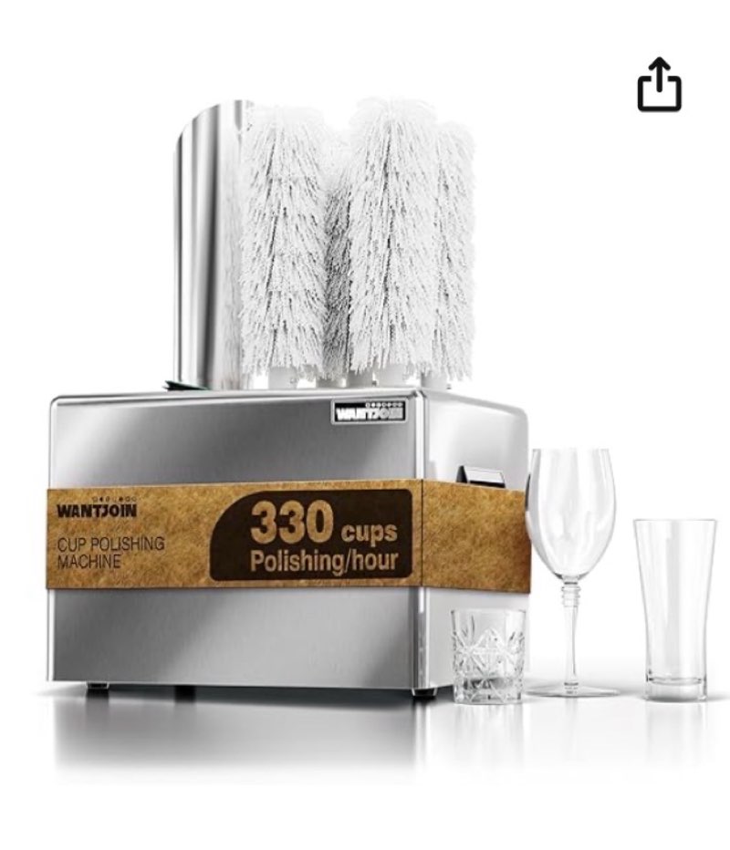 WantJoin Wine Glass Polisher Machine - 3 Brushes 200 Cups/Hour Commercial Electric Automatic Dryer with 304 Stainless Steel, 100% Cotton, 1150W High Power, 140°F Air Drying for Bar Restaurant Kitchen 3 Brushes Silver