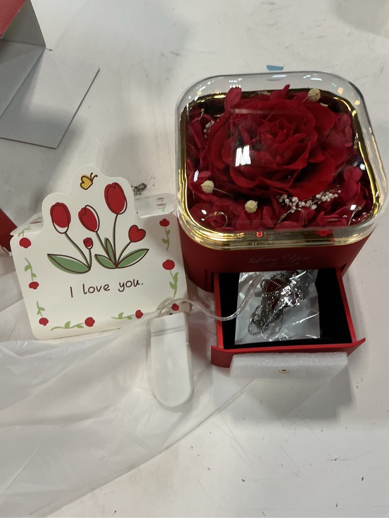 Condition photo showing Good Condition for Lebana Preserved Red Real Rose with Heart Necklace -Eternal Flowers Rose Birthday Gifts for Women Wi