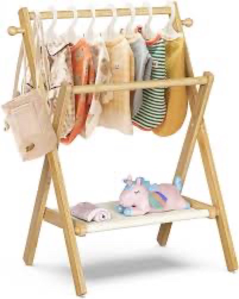 BAMBOOHOMIE Baby Clothing Rack for Baby Shower Pets Dolls, Baby Clothes Rack with Storage Shelf & Do