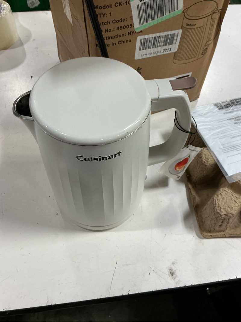 Condition photo showing Good Condition for cuisinart soho 1-liter double wall electric hot water kettle, tea kettle with stainless steel interior, one touch operation to boil water for tea, hot cocoa, or instant oatmeal, ck-10tr, truffle truffle 1.1 quarts