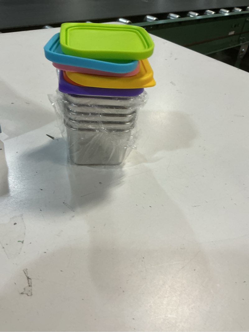 Condition photo showing New/Like New for SOPHICO Stainless Steel Snack Containers for Kids, 6 oz Leak Proof Small Food Storage Container with Silicone Lid, 304 Metal Toddler Lunch Box for Daycare, School and Travel (6 Pack) 6oz,mix,6pack