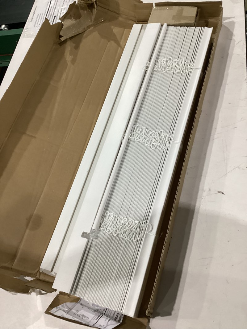 Condition photo showing Good Condition for lotus & windoware cordless faux wood blinds, 30" wide x 72" long, smooth, snow white, 2 inch horizontal blinds – for living room, bedroom, interior door windows