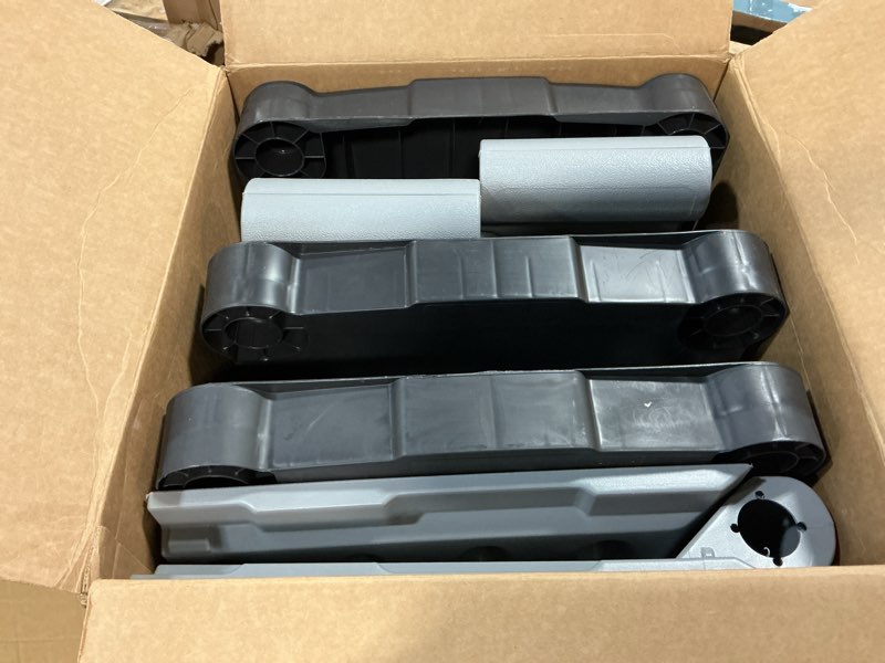 Condition photo showing As Is for Rubbermaid Freestanding Storage Cabinet with Doors 18"D x 36"W x 37"H Medium Gray/Black Two-Shelf Lockable Cabinet for Indoor/Outdoor/Garage Storage for Garden Tools/Lawn Care Accessories