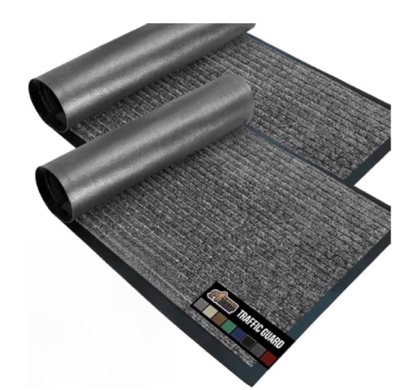  gorilla grip waterproof traffic guard door mat, 2 pack heavy duty entryway mats, strong backing commercial rugs for office hallway, garage floor and home, low profile carpet, 30x17, light grey