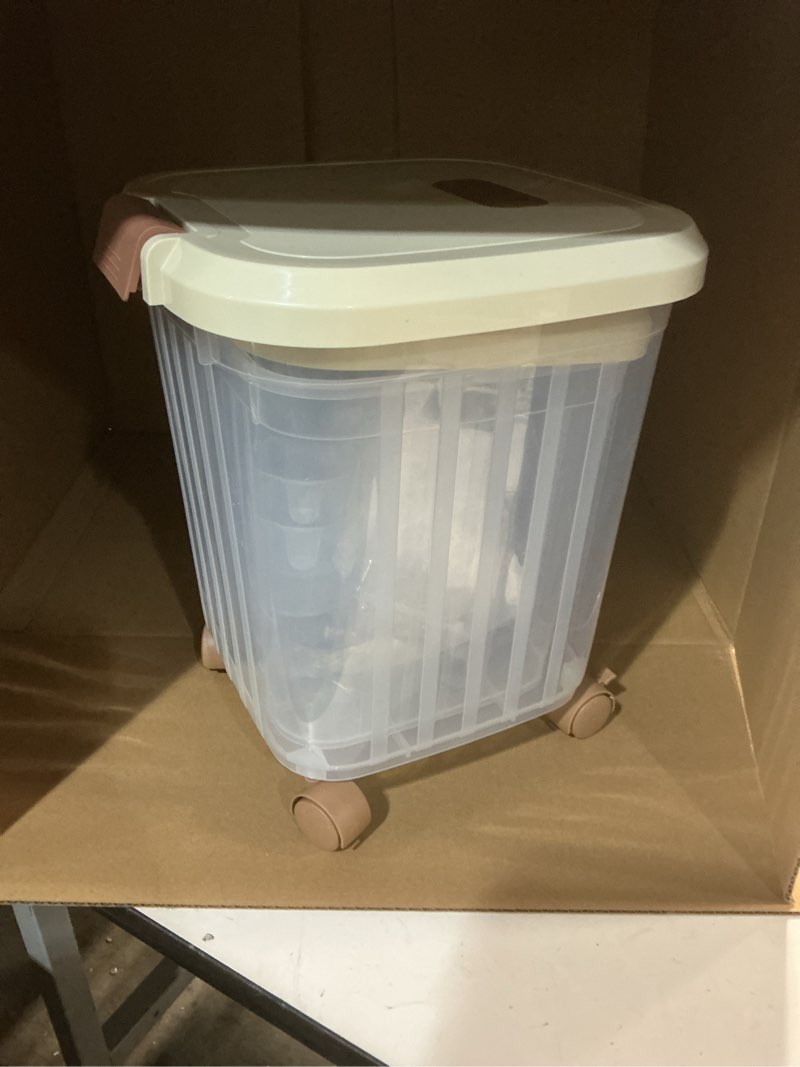 Condition photo showing Good Condition for RUIAN 2PCS Airtight Food Storage Bin with Wheels BPA-Free, Lockable&Clear Pantry Organizer for Rice, Flour, Grains & Pet Food,Removable Wheels(22LBS and 33LBS) 33Pound,55Pound