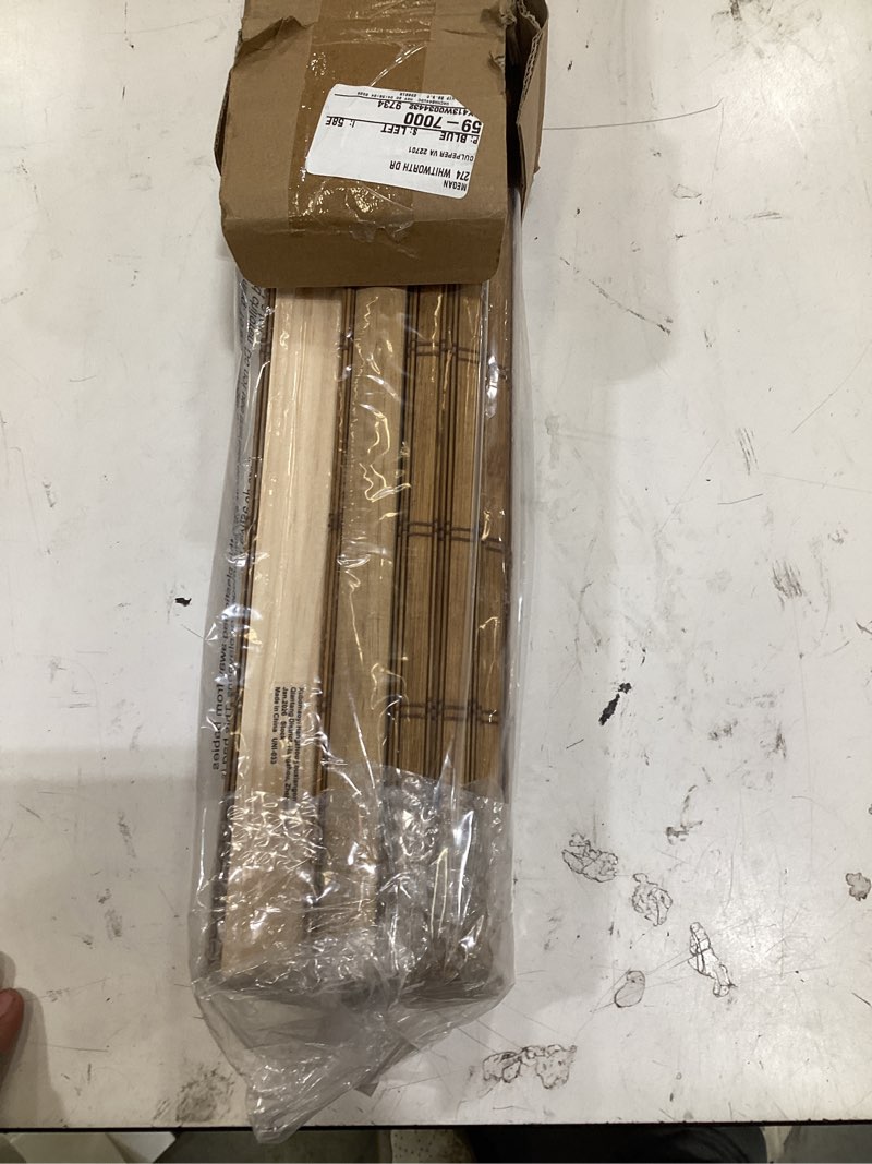 Condition photo showing Good Condition for unishades no drill cordless bamboo roman shades, light filtering woven natural bamboo window covering, easy install roman style shade, for window size 25" w × 64" h - alternate teak