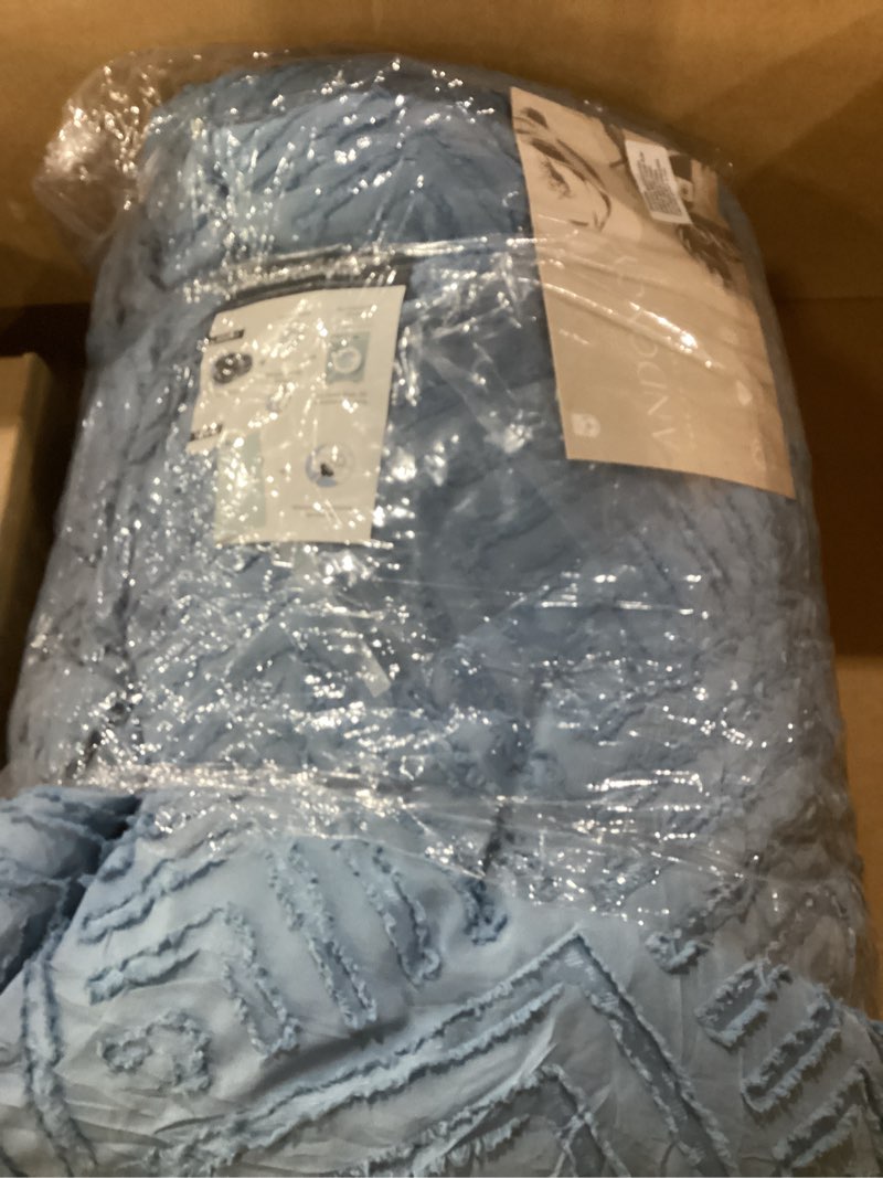 Andency Grayish Blue Full Size Comforter Set with Sheets - 7 Pieces Bed in a Bag Boho Tufted Fluffy 