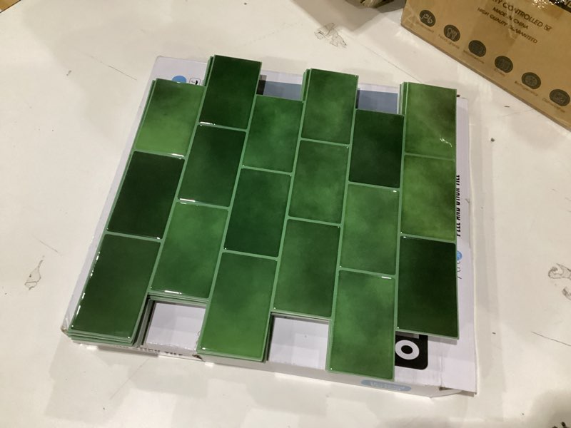Condition photo showing New/Like New for Art3d Peel and Stick Green Wall Tiles – 12"x12" Thicker Design Backsplash, Self-Adhesive Tile for Kitchen & Bathroom Renovation