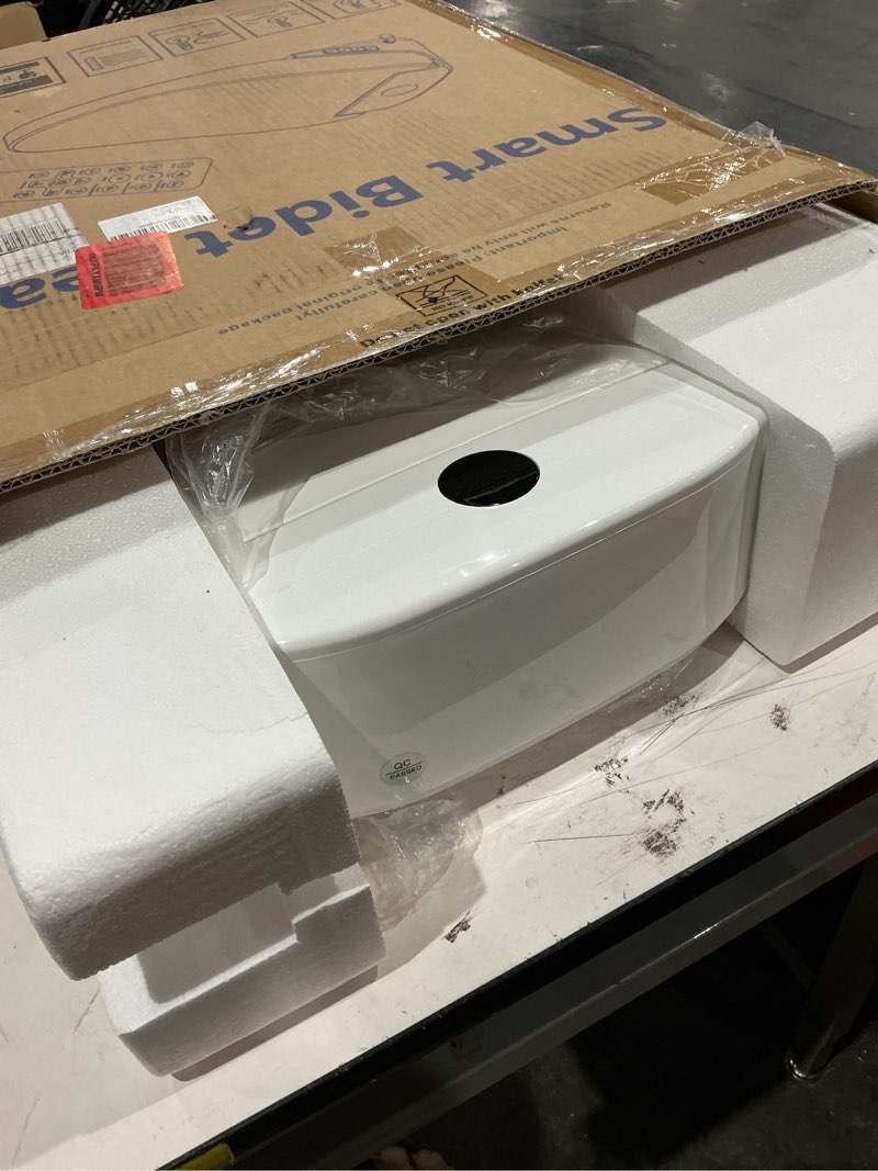 Condition photo showing As Is for totte auto open/close lid bidet toilet seat round, smart toilet seat with instant warm water heated bidet seat & warm air dryer, multiple wash methods, remote control, eco mode