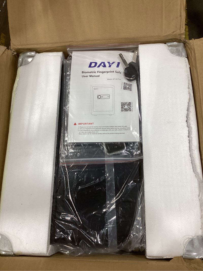 Condition photo showing Good Condition for dayi biometric fingerprint safe box, 3.0 cubic feet home safes with fireproof bag, digital touchpad security safe for money cash documents, dual alarm system - df-60 plus