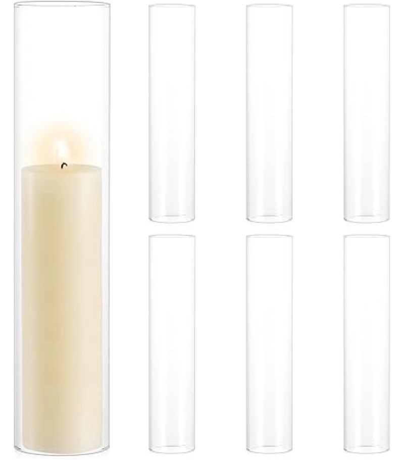 Sandraheer 12 Pcs 2.5"W x 14"H Hurricane Glass Candle Holders - Bottomless Glass Hurricane Pillar Ca