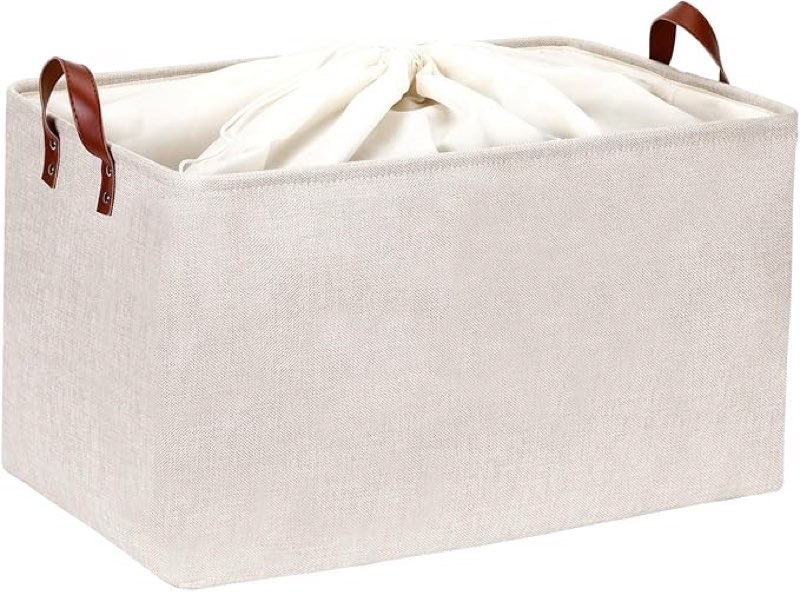 dullemelo large beige storage basket 70l oversized canvas fabric storage bin, collapsible rectangular toys basket organizer with handles,(2 pieces)