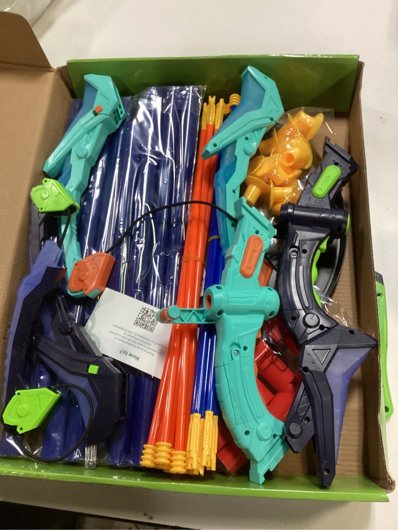 Condition photo showing Good Condition for 2 pack kids bow and arrow set with led flash lights, 14 suction cup arrows and fluorescence standing target-perfect indoor and outdoor game archery set toy gift for 4 5 6 7 8-12 year old boys purple and green