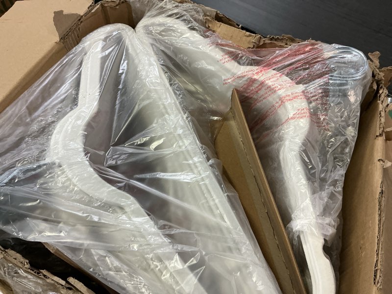 Condition photo showing Good Condition for HOUSE DAY Premium Velvet Hangers 100 Pack White, Non-Slip Flocked Felt Hangers, Sturdy Clothes Hanger with 360° Rotatable Hook, Heavy Duty Durable Slim Coat Hanger for Closet Space Saving 100 Pack White/ Silver