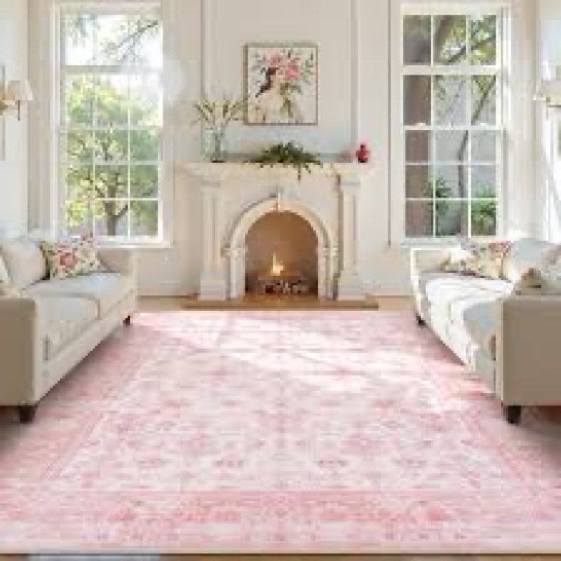 livebox pink washable area rug 8x10 - large vintage tribal living room rug oriental for bedroom, non