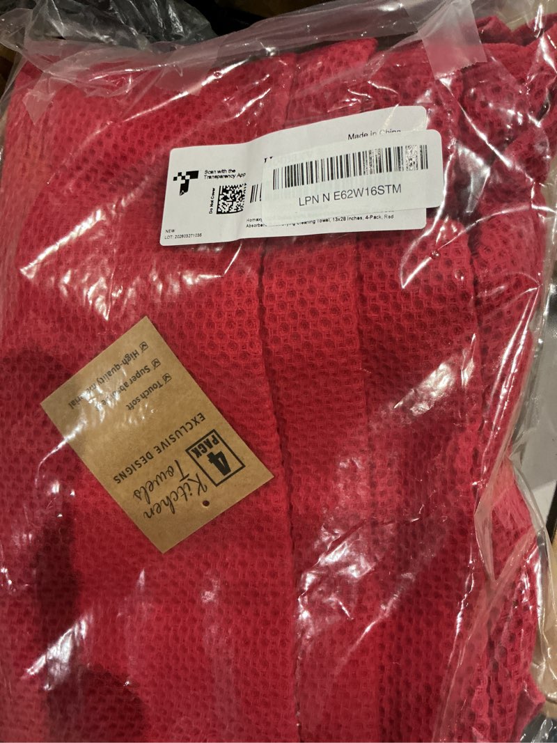 Condition photo showing Good Condition for homaxy 100% cotton waffle weave kitchen dish towels, ultra soft absorbent quick drying cleaning towel, 13 x 28 inches, 4-pack, red red 13 x 28 - 4 pack