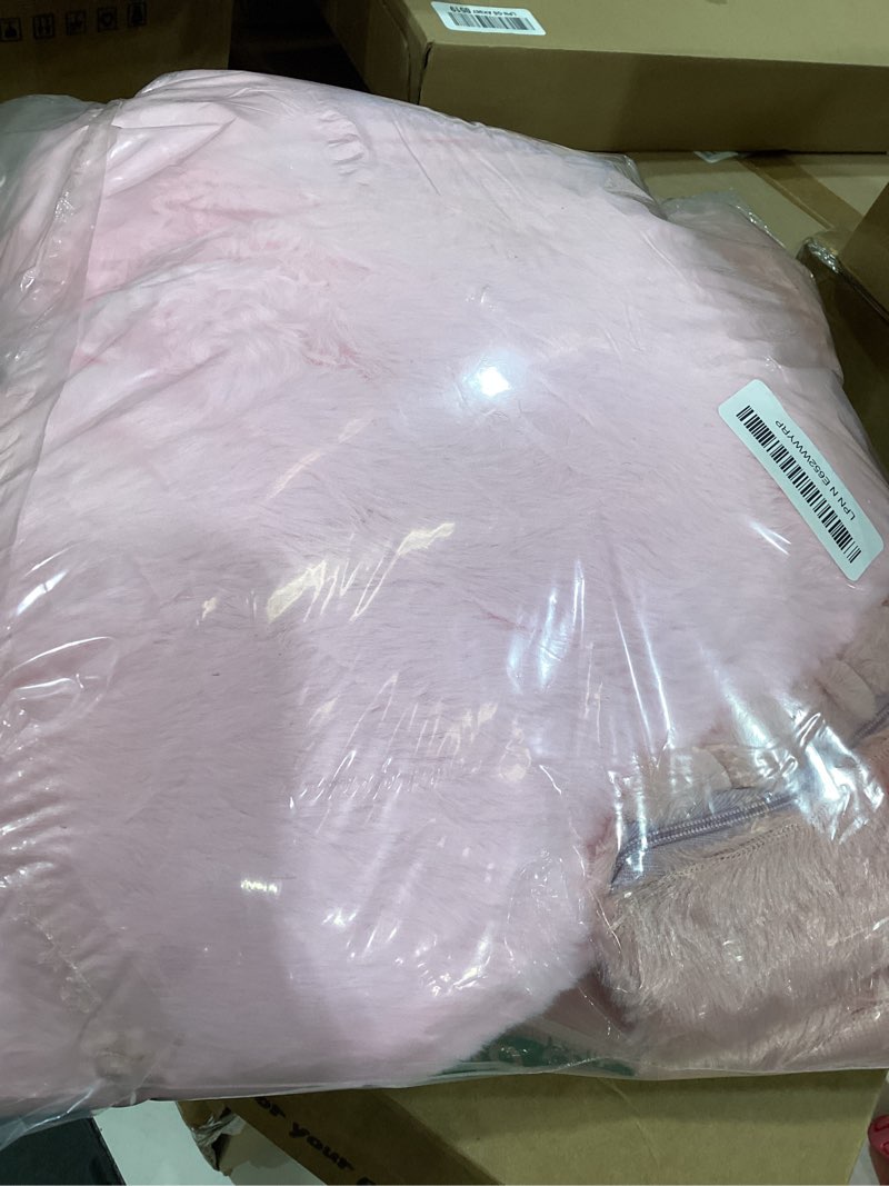 Condition photo showing New/Like New for leinuosen set of 3 pink heart throw pillow and 18" pillow covers soft fluffy faux rabbit fur mother's day decorative heart pillows with furry stripe pillowcase for wedding bed couch home room decor