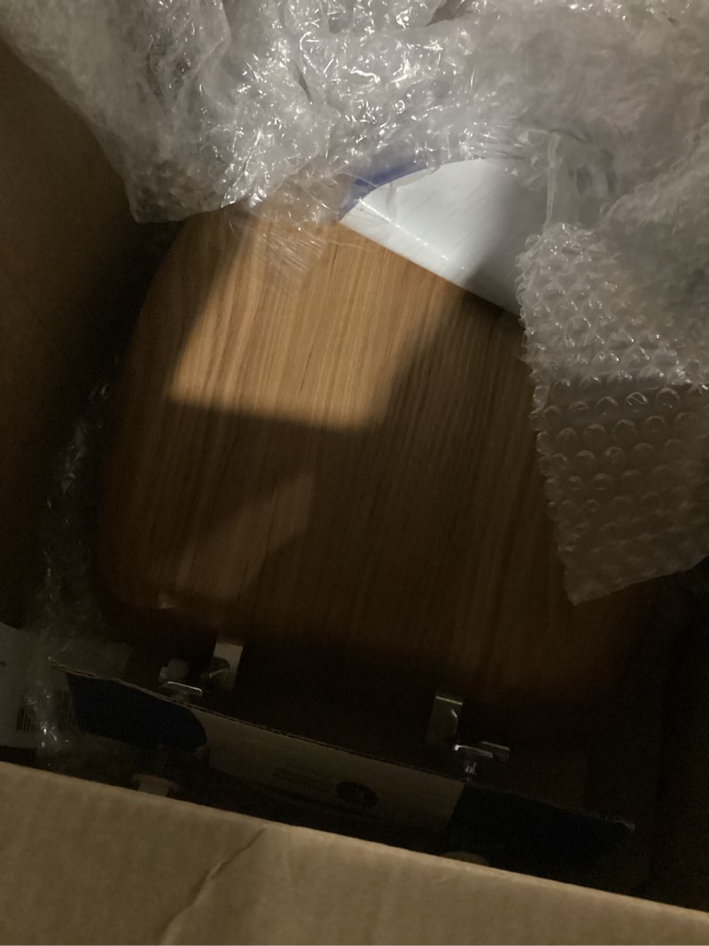 Condition photo showing Good Condition for Mayfair Natural Oak Veneer Toilet Seat with Chrome Hinges, Elongated, Wood