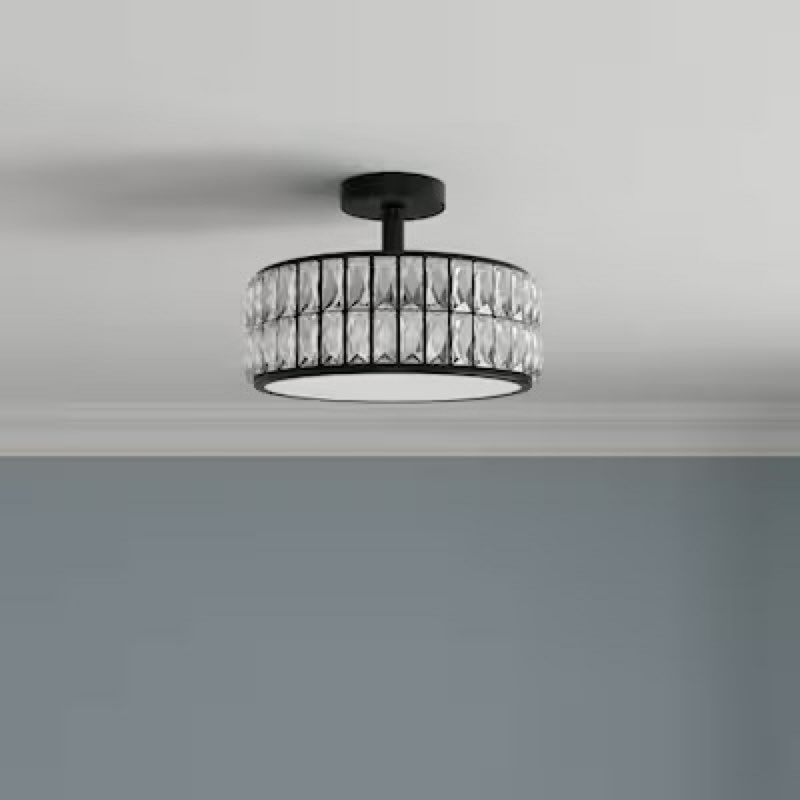 (Incomplete)allen + roth Willow 1 -Light 12.72-in Matte Black Integrated LED Semi Flush Mount Light