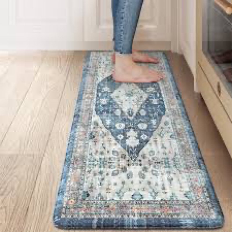Collive Kitchen Mats Cushioned Anti Fatigue, Waterproof Non Slip Kitchens Sink Floor Mat, Light Blue